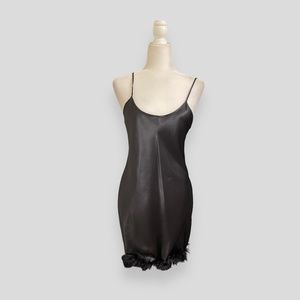 Gillian O’Malley Satiny Black Faux Fur Slip Dress Size Medium